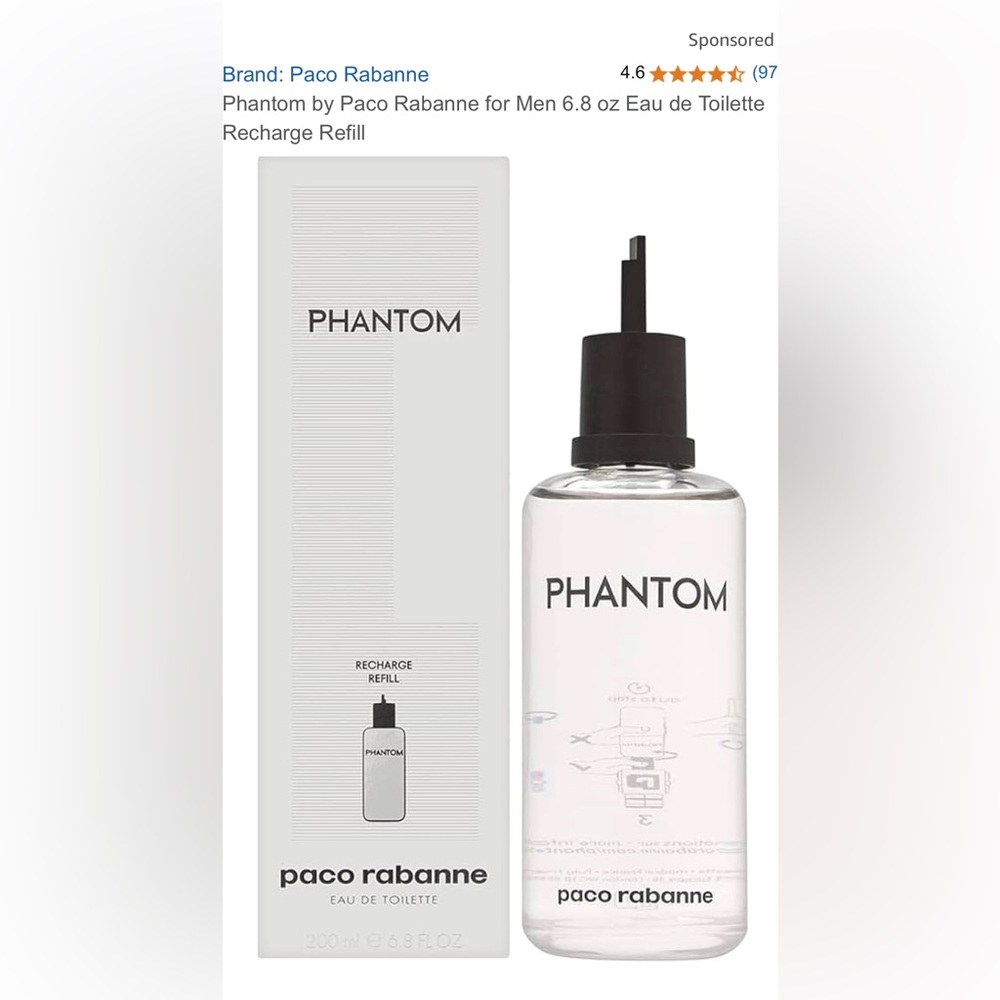 Men’s Paco Rabanne Phantom Refill Bottle new in box 200ml EAU DE TOILETTE